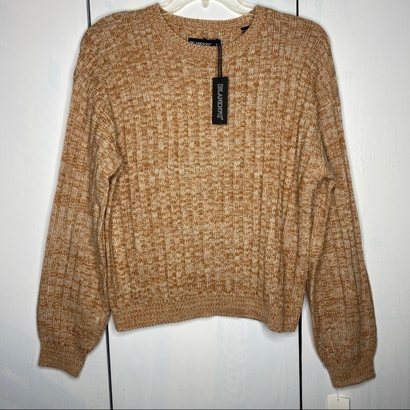 Blank NYC Heather Ribbed Crew Neck Sweater Toffee Brown Cream Size M - Picture 4 of 9